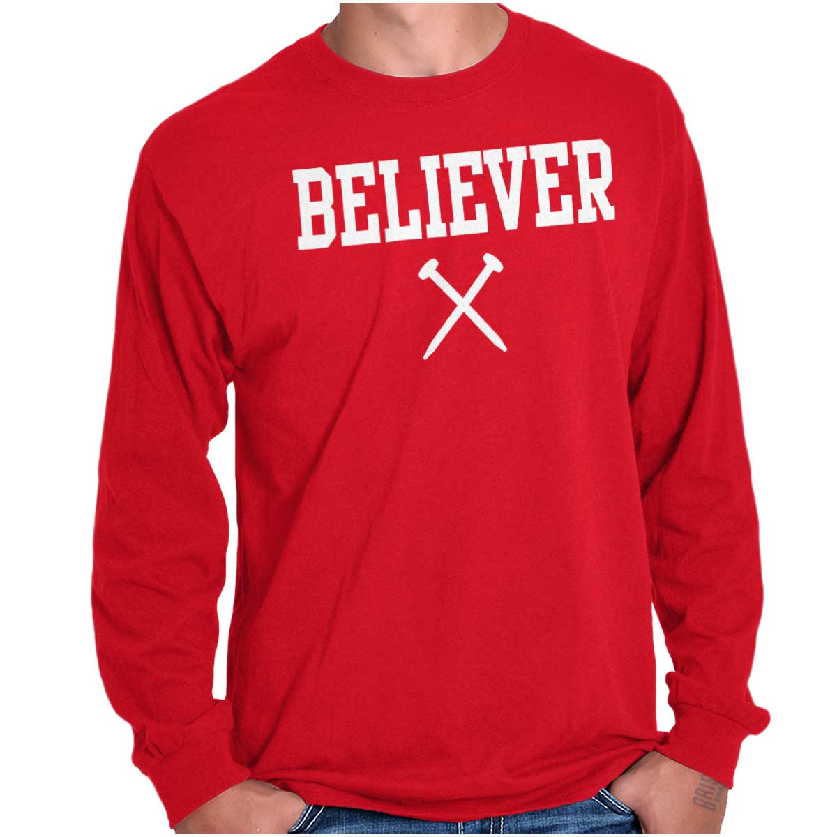 Believer Nails Christian T Shirt Jesus Cross Novelty Gift Idea Long Sleeve T