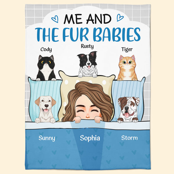 Me And The Fur Babies – Cartoon Version – Personalized Fleece Blanket