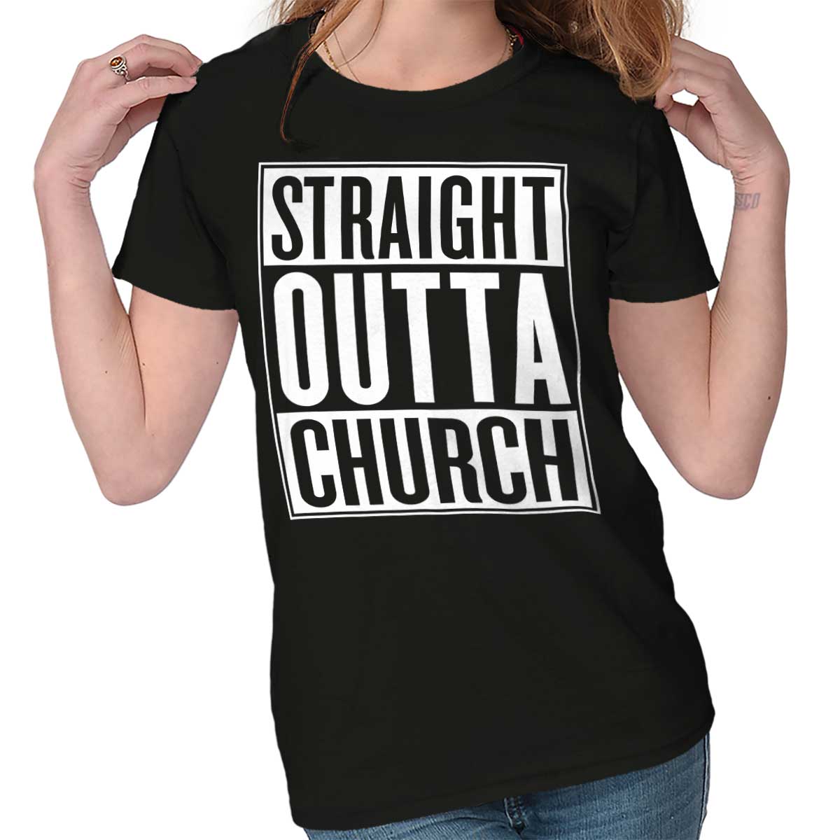 Outta Church Ladies T Shirt