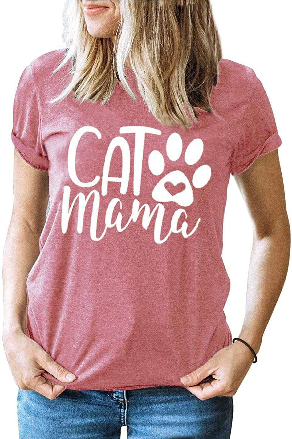 Mothers Day Cat Dog Mama Shirt Women Funny Cute Cat Paw Graphic Short Sleeve T Shirt Tops For Mom Gift