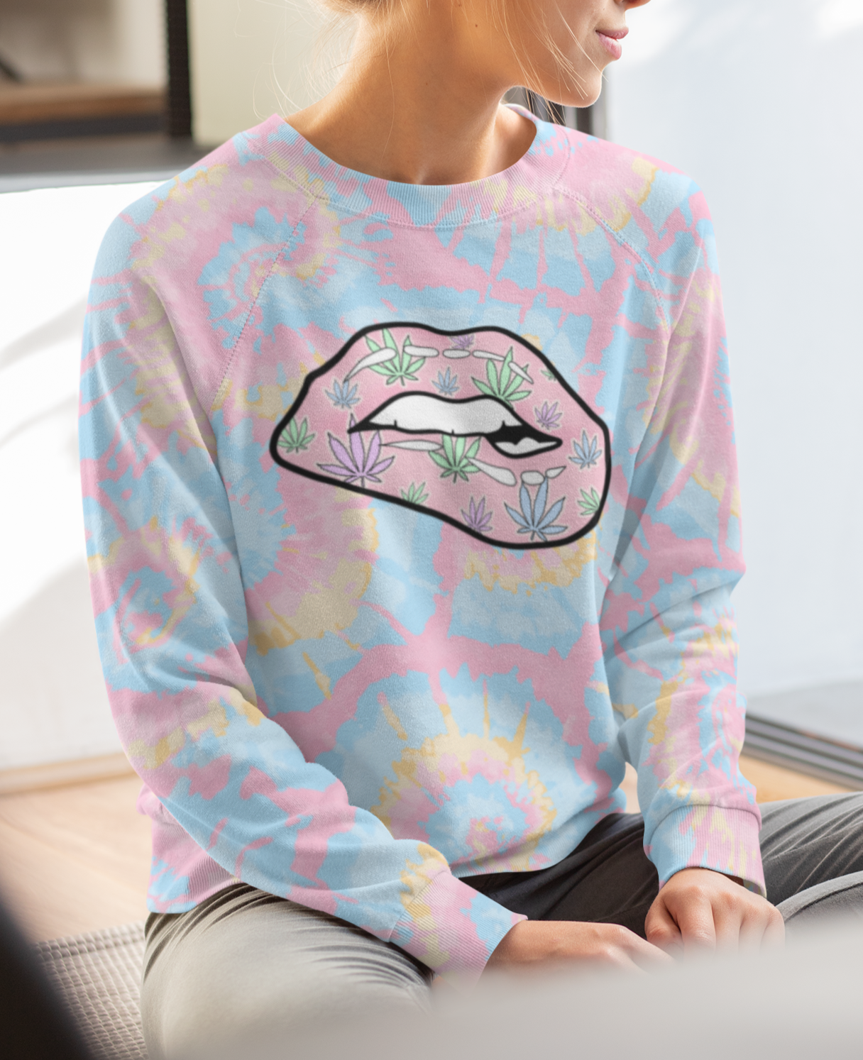 Weed Lips Tie-Dye Sweatshirt